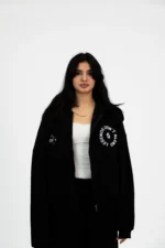 BLACK PRINTED ZIPPER JACKET - Image 2