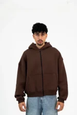 BROWN PRINTED ZIPPER HOODIE - Image 2