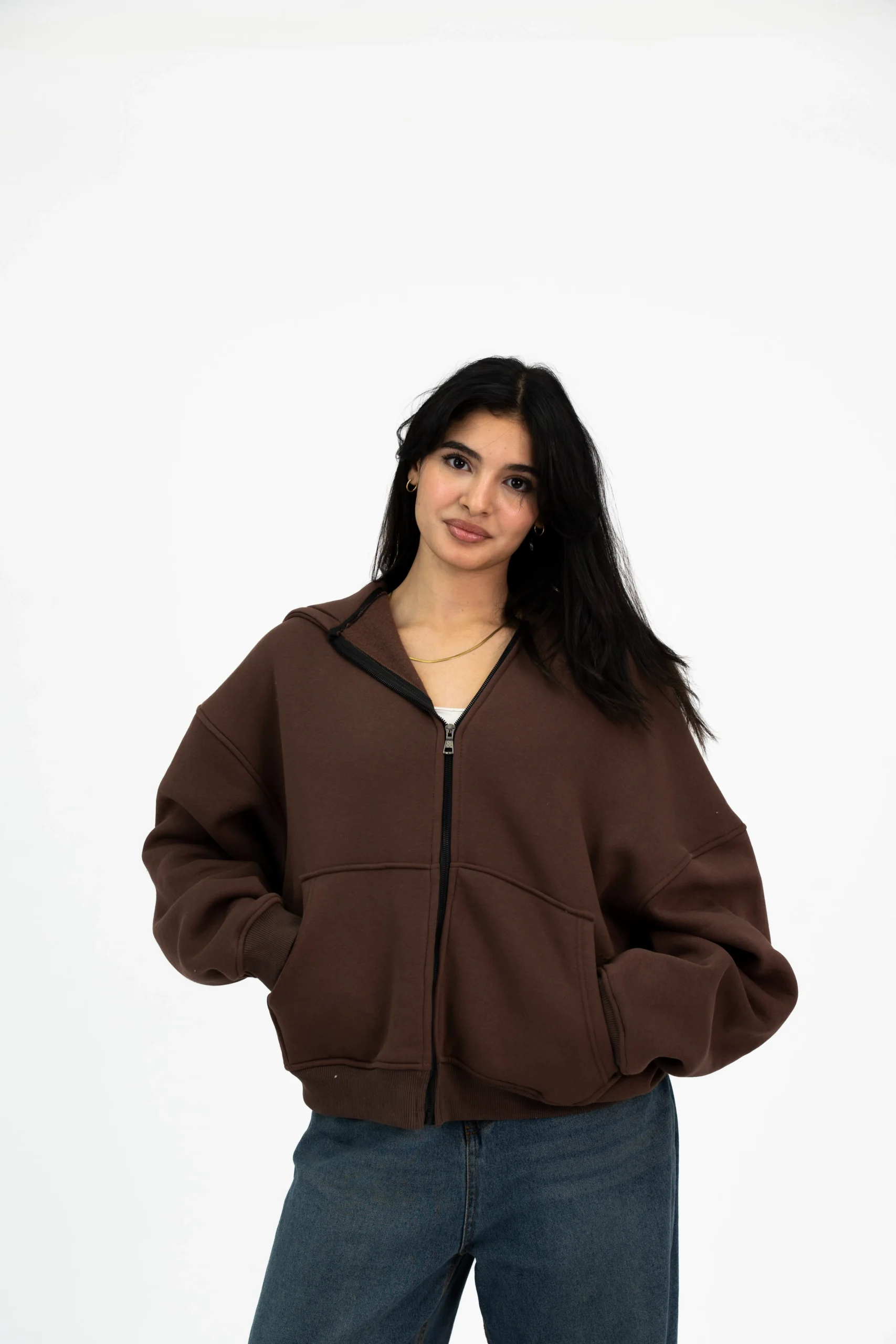 DSC05520 BROWN PRINTED ZIPPER HOODIE - Image 1