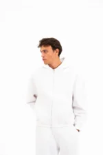 WHITE BASIC ZIPPER HOODIE