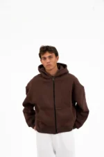 BROWN BASIC ZIPPER HOODIE