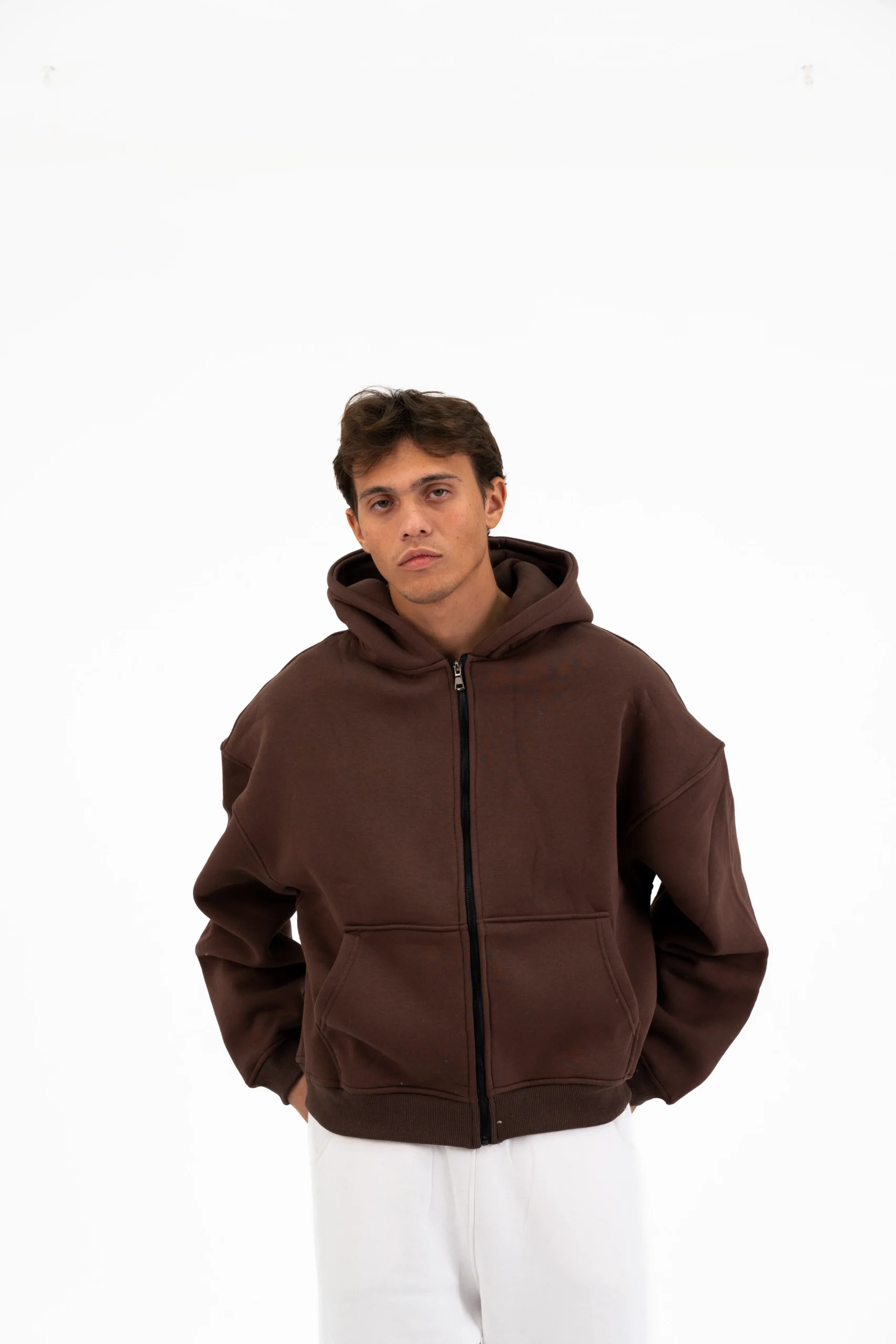 DSC05722 BROWN BASIC ZIPPER HOODIE - Image 1